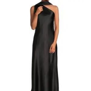 RENEE C. Women's One Shoulder Scarf Satin Midi Dress Small NWT